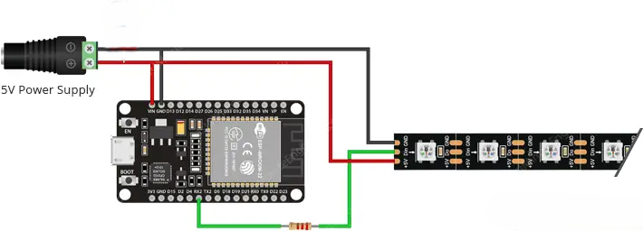 WLED Wiring Diagram for ESP32 and WS2812B